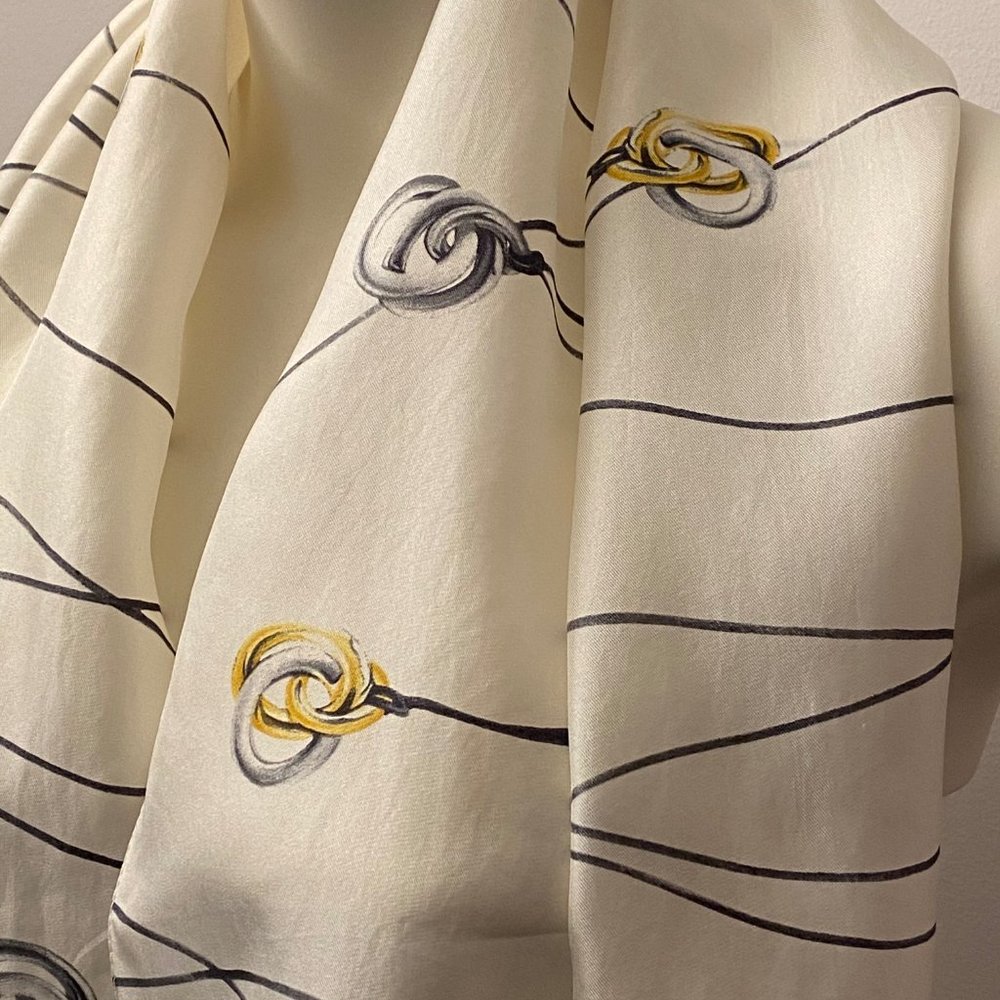 POMELLATO Gold Silver Necklace Graphic Silk Scarf! - Picture 2 of 7